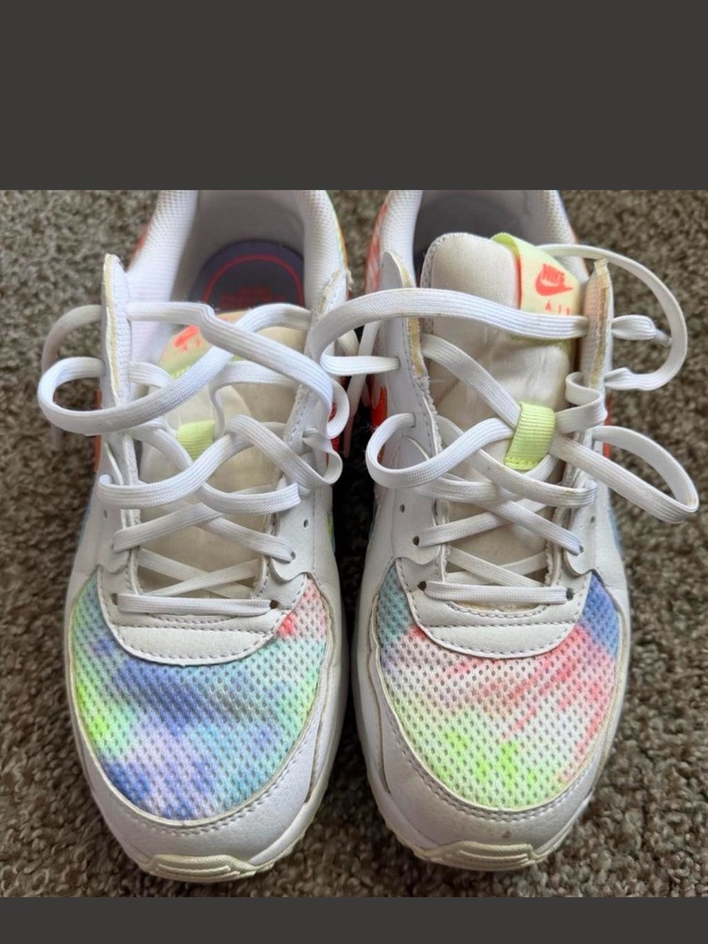Nike Sneakers - White with Neon Orange Swoosh and Pastel Rainbow Accents - Picture 2 of 5
